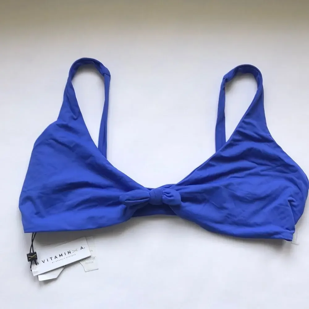 NWT Vitamin A Lou Front Tie Blue Swim Top